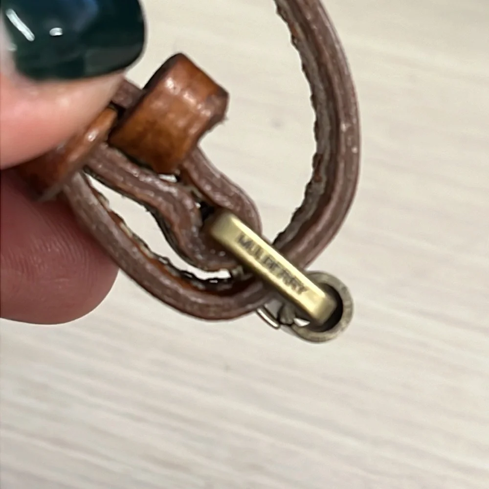Mulberry Saddle Brown Tan Leather Luggage Tag Brass Hardware